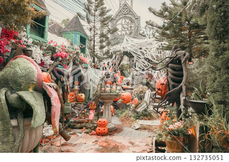 Halloween restaurant decorated 132735051