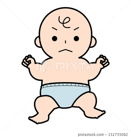穿著尿布的脾氣暴躁的嬰兒 132735082