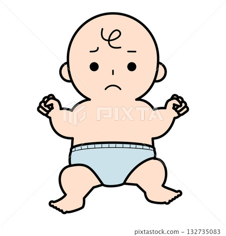 穿著尿布的嬰兒，臉上帶著憂慮的表情 132735083