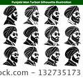 Black and White Illustration of Punjabi Men Wearing Turbans and Sunglasses in Silhouettes Black and White Illustration of Punjabi Men Wearing Turbans and Sunglasses in Silhouettes 132735173