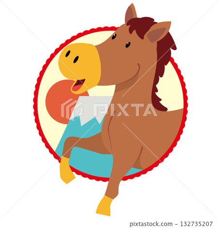 Year of the Horse New Year's card material Horse and sunrise New Year's illustration Year of the Horse New Year's card material Horse and sunrise New Year's illustration 132735207