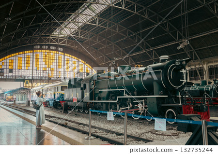 Steam locomotive-pulled train Steam locomotive-pulled train 132735244