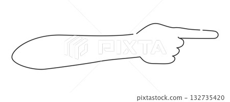 伸出手臂並指向側面。手、手臂、手肘、手背 伸出手臂並指向側面。手、手臂、手肘、手背 132735420