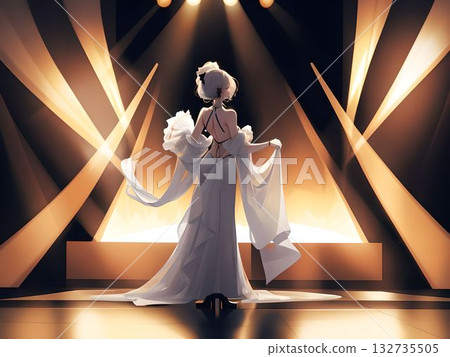 在聚光燈下,一件美麗的連身裙熠熠生輝。 在聚光燈下,一件美麗的連身裙熠熠生輝。 132735505