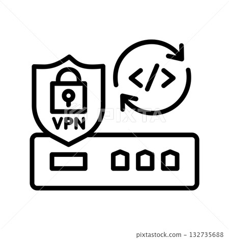 更新後的 VPN 路由器圖標，中心帶有旋轉箭頭和程式符號。 132735688