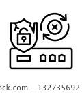 An icon of an unupdated router with a broken shield and an open padlock. 132735692