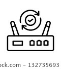 An updated router icon with a spinning arrow and a check mark in the center. 132735693