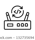 An updated router icon with a rotating arrow and a program symbol in the center. 132735694