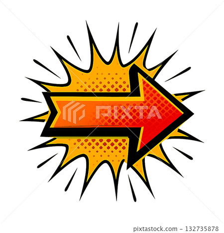 American comic style pop arrow, retro pop dot pattern arrow design, American comic style color 132735878