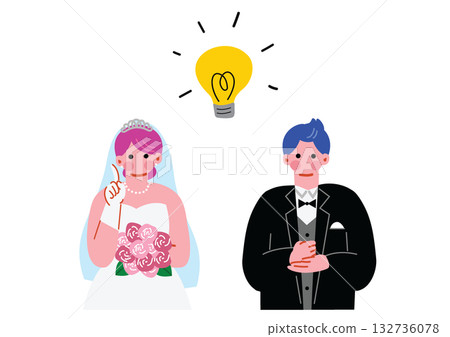 一幅簡單可愛的新郎新娘插畫 132736078