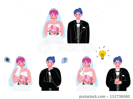 簡單可愛的新郎新娘插畫集 132736080