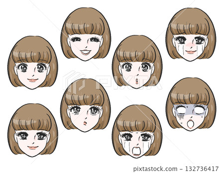 Girl manga style face set Girl manga style face set 132736417