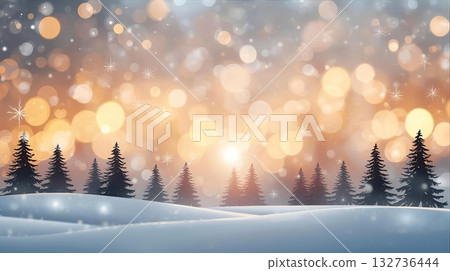 Snow and tree silhouettes floating against a bokeh background 132736444