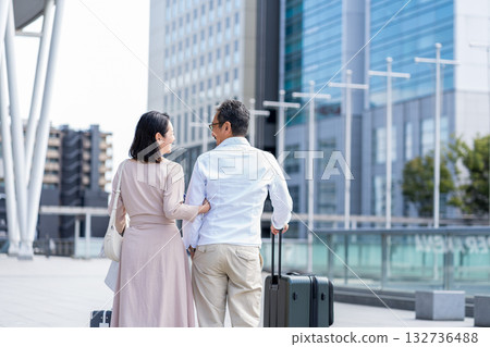 Middle-aged and senior men and women traveling. Middle-aged and senior men and women traveling. 132736488