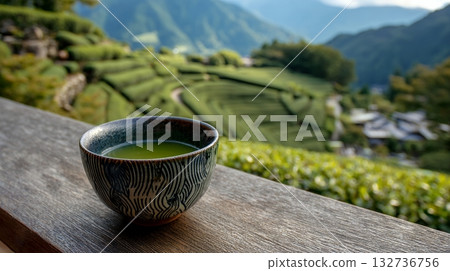 茶園景色與溫暖的抹茶 132736756