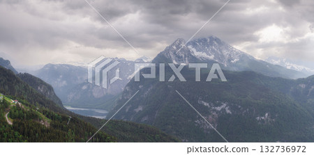 Konigsee lake from Jenner mount in Berchtesgaden National Park, Alps Germany 132736972