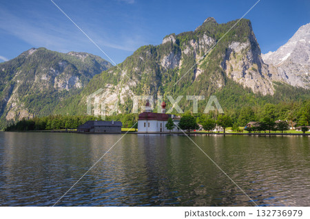 Sankt Bartholoma vor dem Watzmann on Konigsee lake in Berchtesgaden Alps Germany 132736979