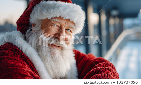 A smiling santa claus with a red sweater and a white beard A smiling santa claus with a red sweater and a white beard 132737056