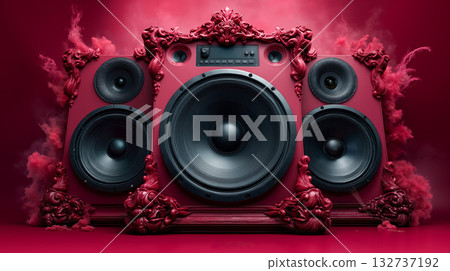 A red boombox with smoke coming out of it 132737192