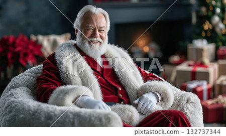 A man dressed as Santa Claus sitting in a chair...-插圖素材 [132737344 ...