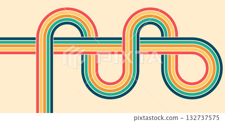 Abstract retro rainbow wave background with curvy lines and vivid stripes. 1970s hippie inspired vector pattern, groovy colorful design perfect for fabric or poster art. Abstract retro rainbow wave background with curvy lines and vivid stripes. 1970s hippie inspired vector pattern, groovy colorful design perfect for fabric or poster art. 132737575