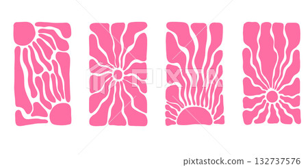 Abstract retro sunshine illustration with radial sun rays, groovy wavy lines and tones. Summer psychedelic design, vintage poster art with bright yellow sunlight and curves. Abstract retro sunshine illustration with radial sun rays, groovy wavy lines and tones. Summer psychedelic design, vintage poster art with bright yellow sunlight and curves. 132737576