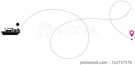 Cargo vessel dotted route path vector map illustration isolated on white background marine navigation sea transport voyage journey trip tourism design infographic symbol concept graphic set 132737578