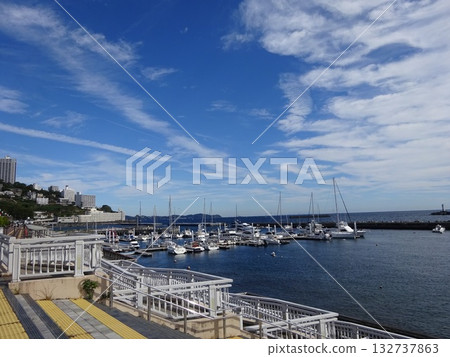 Yachts moored in the harbor and the sea 132737863
