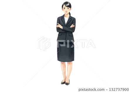 神情憂慮、雙臂交叉的女商人(全身像,水彩畫) 神情憂慮、雙臂交叉的女商人(全身像,水彩畫) 132737900