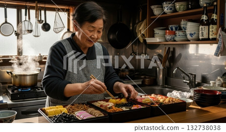 奶奶在年末準備新年菜餚 奶奶在年末準備新年菜餚 132738038