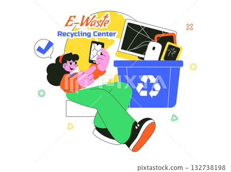 E-Waste Recycling Center Vector Illustration Featuring Electronic Waste Management and Proper Processing of Technological Rubbish In a Background E-Waste Recycling Center Vector Illustration Featuring Electronic Waste Management and Proper Processing of Technological Rubbish In a Background 132738198