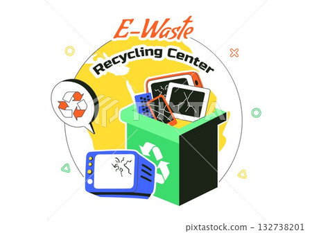 E-Waste Recycling Center Vector Illustration Featuring Electronic Waste Management and Proper Processing of Technological Rubbish In a Background 132738201