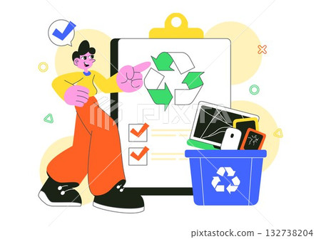 E-Waste Recycling Center Vector Illustration Featuring Electronic Waste Management and Proper Processing of Technological Rubbish In a Background 132738204