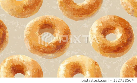 米色背景上的新鮮出爐甜甜圈的油畫風格插圖 132738564