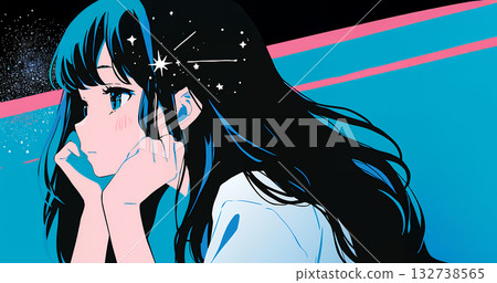 動漫風格女孩的側面和城市景觀 132738565