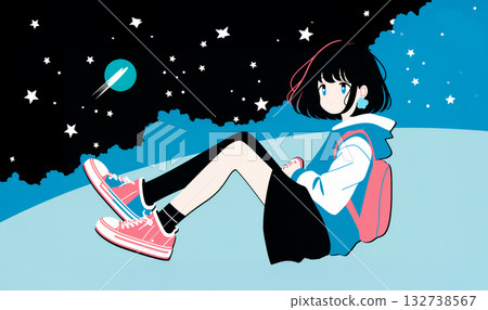 Profile of an anime-style girl and cityscape Profile of an anime-style girl and cityscape 132738567