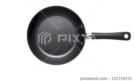 白色背景上的鑄鐵煎鍋俯視圖 132739355