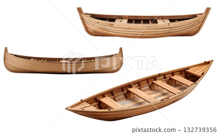 白色背景上的一組木船剪紙 132739356