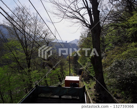Spring on the Tateyama Kurobe Alpine Route, surrounded by deep greenery, seen from inside the Tateyama Cable Car's outbound line Spring on the Tateyama Kurobe Alpine Route, surrounded by deep greenery, seen from inside the Tateyama Cable Car's outbound line 132739366