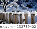 Bamboo fence with snow hat Bamboo fence with snow hat 132739402