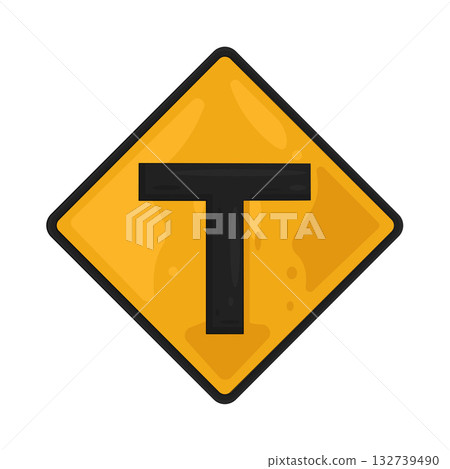 Illustration of t junction sign Illustration of t junction sign 132739490