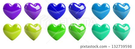 Collection set of 3D heart love, front and side view on transparent background cutout, PNG file. Many colours. Mockup template artwork graphic design. purple, turquoise, blue, green, lime Collection set of 3D heart love, front and side view on transparent background cutout, PNG file. Many colours. Mockup template artwork graphic design. purple, turquoise, blue, green, lime 132739598