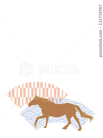Running horse illustration, fan background, New Year's card material 132739767