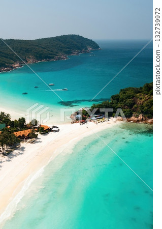 Long Beach paradise on Redang Island in Malaysia with turquoise waters and soft sand. View from above 132739972