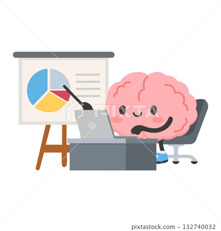 Illustration of Brain Giving Presentation with Laptop 132740032