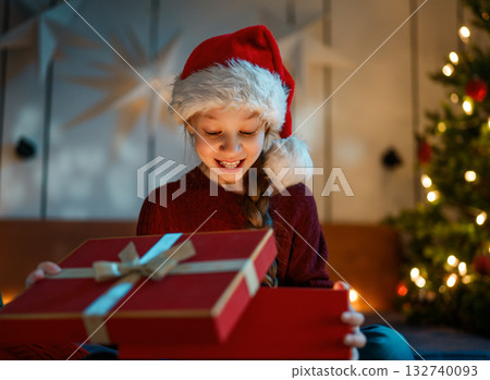 girl with Christmas gift girl with Christmas gift 132740093