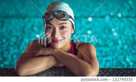 Woman relaxing in the pool smiling Woman relaxing in the pool smiling 132740335