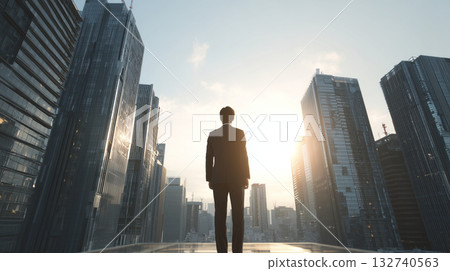 Businessman standing on the roof 132740563