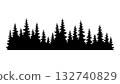Fir trees silhouette. Coniferous spruce horizontal background pattern, black evergreen woods vector illustration. Beautiful hand drawn panorama of coniferous forest 132740829