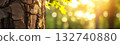 Tree bark texture with sun illuminating forest background 132740880